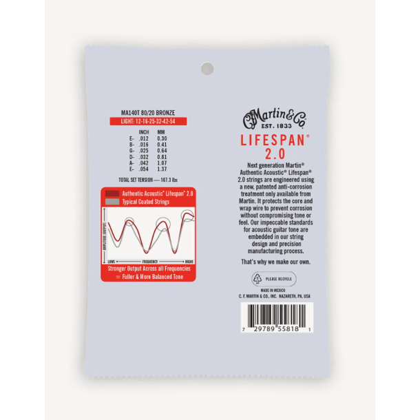 C.F. Martin MA140T Authentic Acoustic Lifespan� 2.0 Light (.012 - .054) 80/20 Bronze